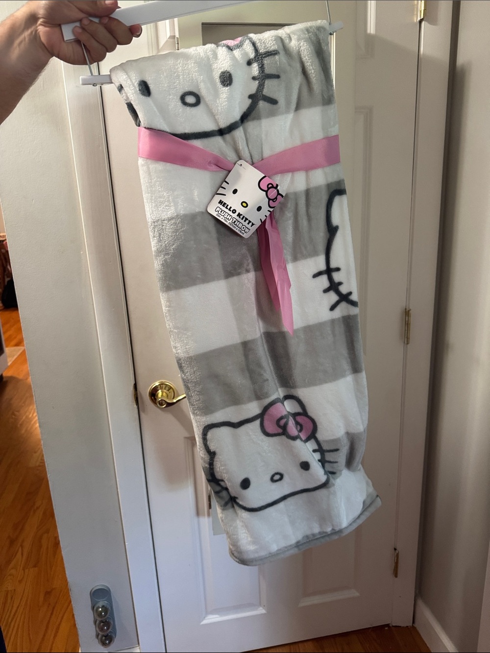 Hello Kitty Gray & Pink Plush Throw Blanket